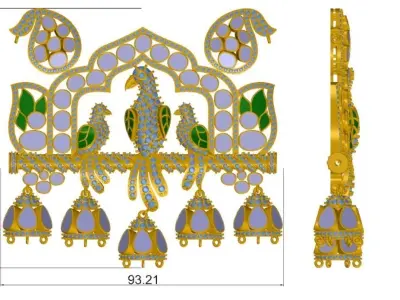 Peacock Beautiful necklace Indian Jewelry Design Polki Diamond 3D print model