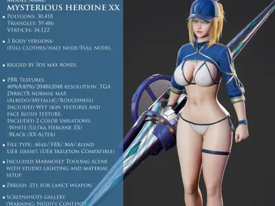 Mysterious Heroine XX - Game Ready Low-poly 3D model