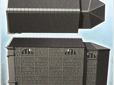 Baroque chapel with staircase door and stone walls 3 - Modern WW 3D print model