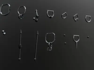 Collection of punk piercings for a character 15 models 3D model
