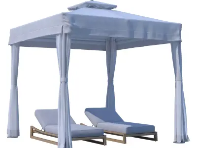 RH TUUCI  ATLANTIS PAVILION CABANA WITH SEBASTIAN TEAK CHAISE Low-poly 3D model