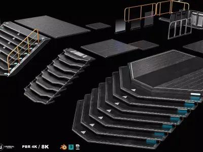 Sci-fi Staircase And floor plate Pack Low-poly 3D model