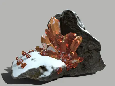 Crystal Set rock with snow Low-poly 3D model