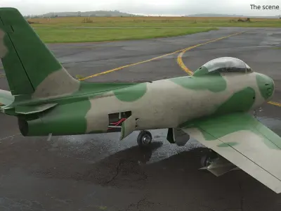  Retro Combat Jet With Front Air Intake Camouflage with Interior Rigged 