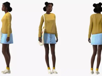Street Style Black Teenage Girl Standing Pose 3D model
