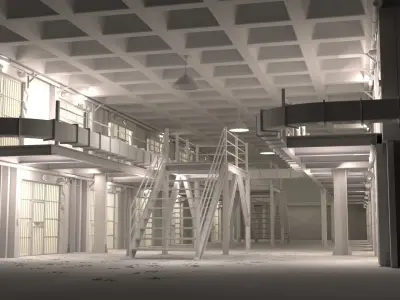 Prision prison cell with stairs leading up to it 3D model