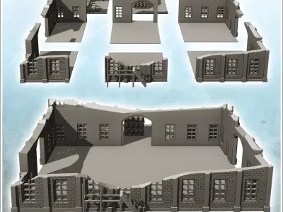 Large multi-storey brick industrial warehouse with outdoor stora 3D print model