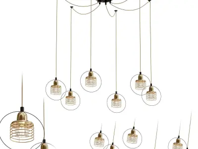 FESTER pendant light with five glass globes hanging from it 3D model