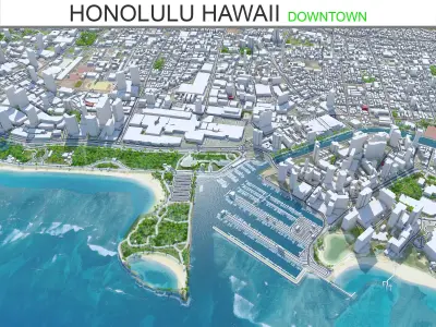 Honolulu Downtown Hawaii USA Low-poly 3D model