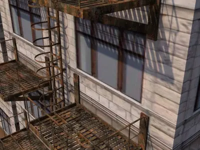 Caged Fire Escape Ladder Low-poly 3D model