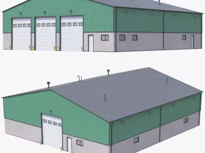 Green Industrial Building 32 PBR Low-poly 3D model