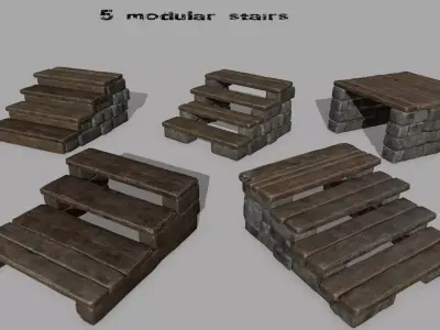 stair set of wooden stairs Low-poly 3D model