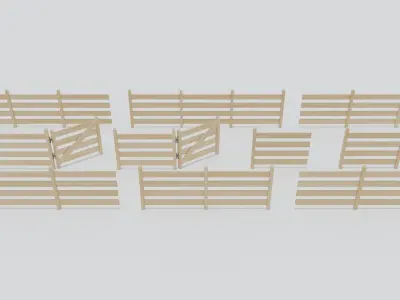 Stylized Fence Collection Low-poly 3D model