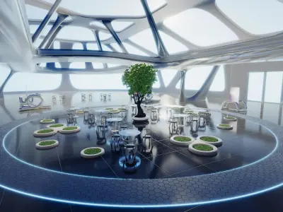  Exhibition Hall Futuristic Interior Unity Low-poly 3D model