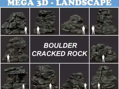 Black Boulder Cracked Rock Collection 210306 Low-poly 3D model