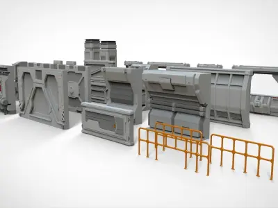 sci-fi Architecture kitbash 4 3D model