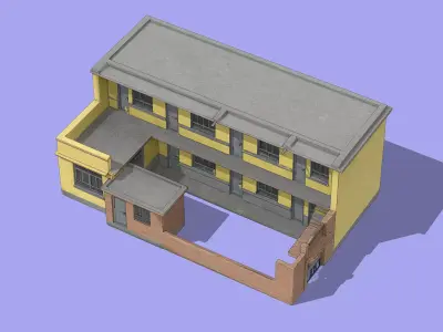 Chinese Rural Primary School Low-poly 3D model