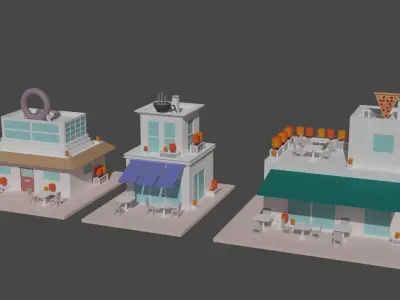 Coffee - Pizza and Donut Shop Low-poly 3D model