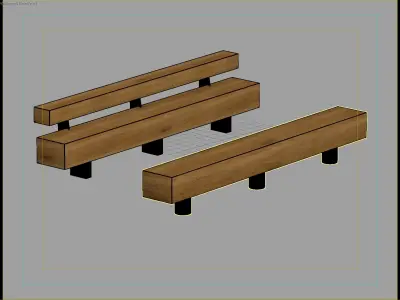 Minimalist Wooden Bench Set for Urban and Park Spaces 3D model