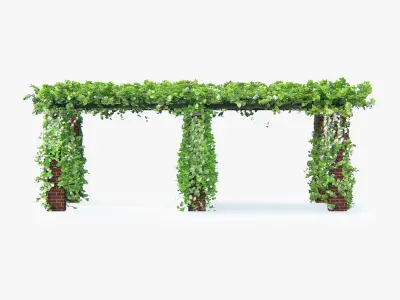 Pergola Long With Climbing Rose Flowers Or Ivy-like Plant 3D model