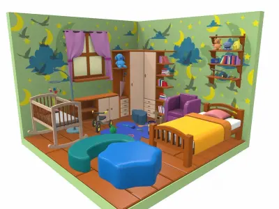 Isometric cartoon children room 04 3D model