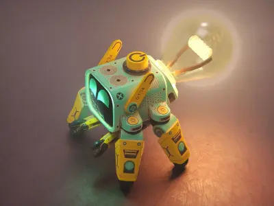 Cute Bot - lampy Low-poly 3D model