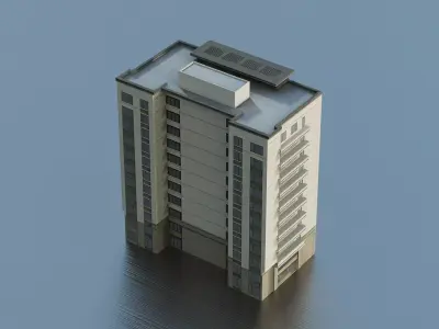 Modern residential apartment building Low-poly 3D model