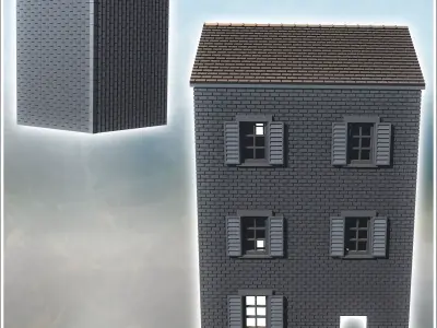 Square brick building with shuttered windows and two floors inta 3D print model