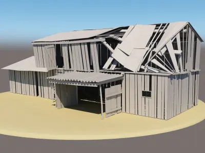 Barn3 wooden building with roof Low-poly 3D model