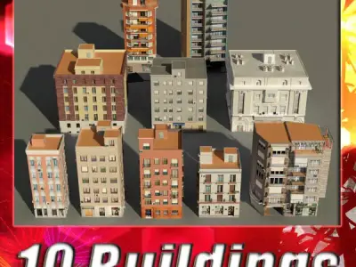 Building Collection 41-50 Low-poly 3D model