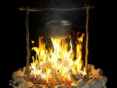 Bonfire with pot 1 3D model