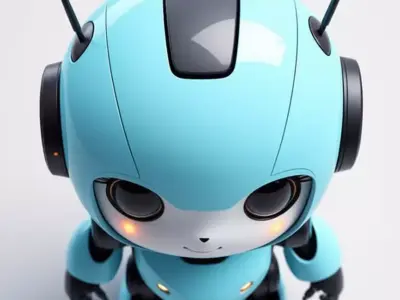Cute Blue Robot 3D Model Big Eyes Friendly Smile Design Low-poly 3D model