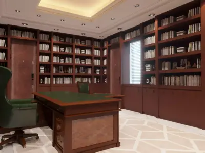 office scene and books - corona 3D print model