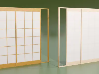 Japanese Shoji with basic design Low-poly 3D model