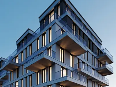 Modern residential building 10 night  3D model