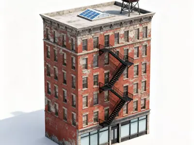 5-Story Urban Brick Tenement Building 3D Model Low-poly 3D model