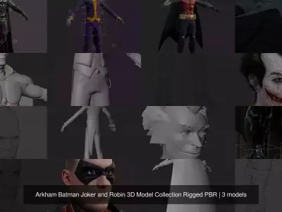 Arkham Batman Joker and Robin 3D Model Collection Rigged PBR 3D Model Pack