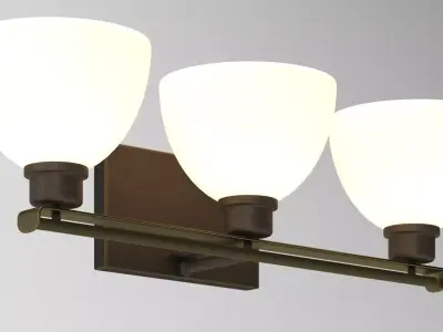 3 Light Antique Bronze Veanity Light with Sculpted Glass Shades Low-poly 3D model