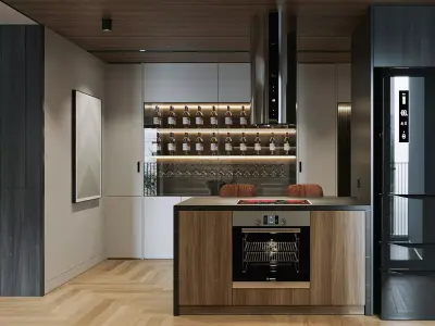 -Living Room and Kitchen with Dinning Set Low-poly116 3D model