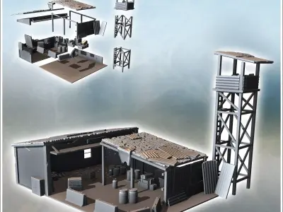 Outpost with storage sheds and surveillance tower 12 3D print model