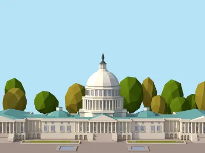 Cartoon Lowpoly United States Capitol Landmark Low-poly 3D model