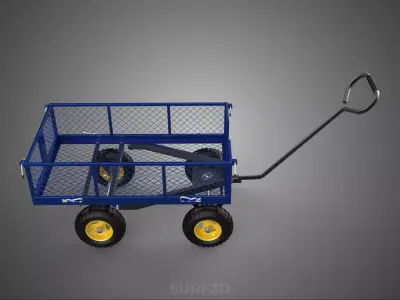 BLUE MESH METAL NET PANEL DECK RACK GARDEN CART WAGON TROLLEY 4W 3D model