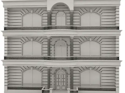 Mansion building with windows and balconies 3D model