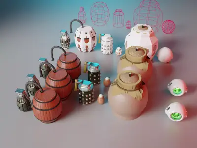 Fantasy and Realistic Grenades Low-poly 3D model