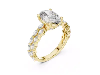 Oval Diamond Engagement Ring Marquise Side Stones CAD 3D print model