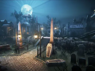 Old graveyard Low-poly 3D model