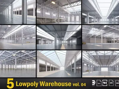 5 low poly interior warehouse Vol 04 3D Model Pack