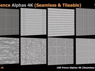 100 Fence Alphas 4K Seamless  Tileable VOL 09 Texture