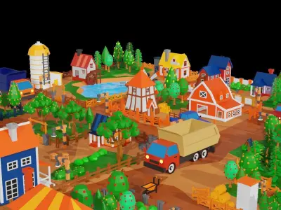 Low Poly Farm Land Low-poly 3D model