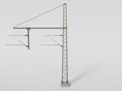 Catenary wire mast with pipe boom for two tracks Low-poly 3D model